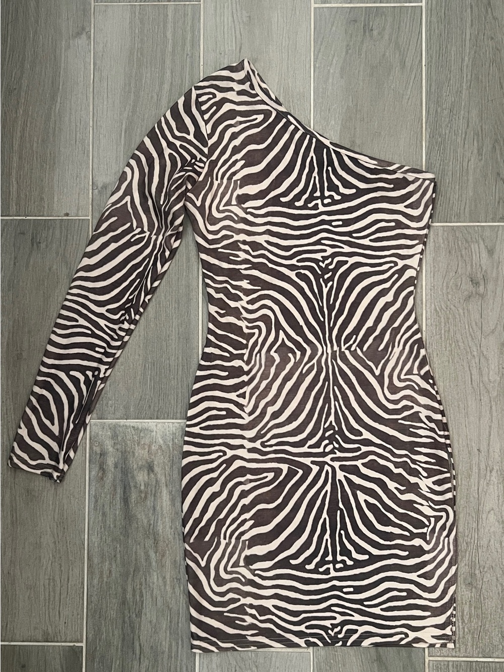 PrettyLittleThing One-Shoulder Zebra Print Bodycon Dress - Black & White